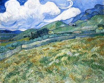  Montagne Peintre - Champ de blé avec des Montagnes en arrière plan Vincent van Gogh
